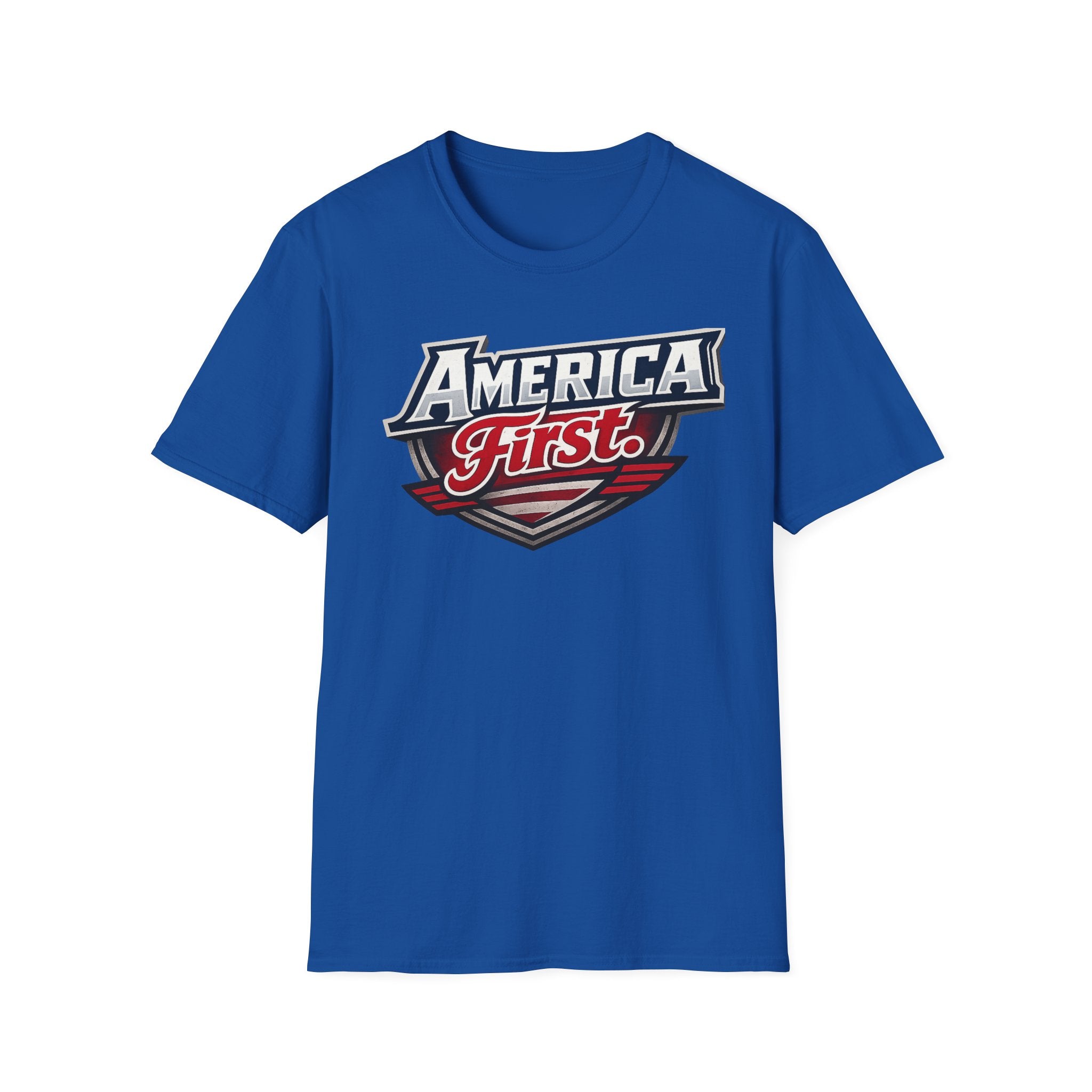 America First T-Shirt — Patriotic Logo Tee (Red, White & Blue)