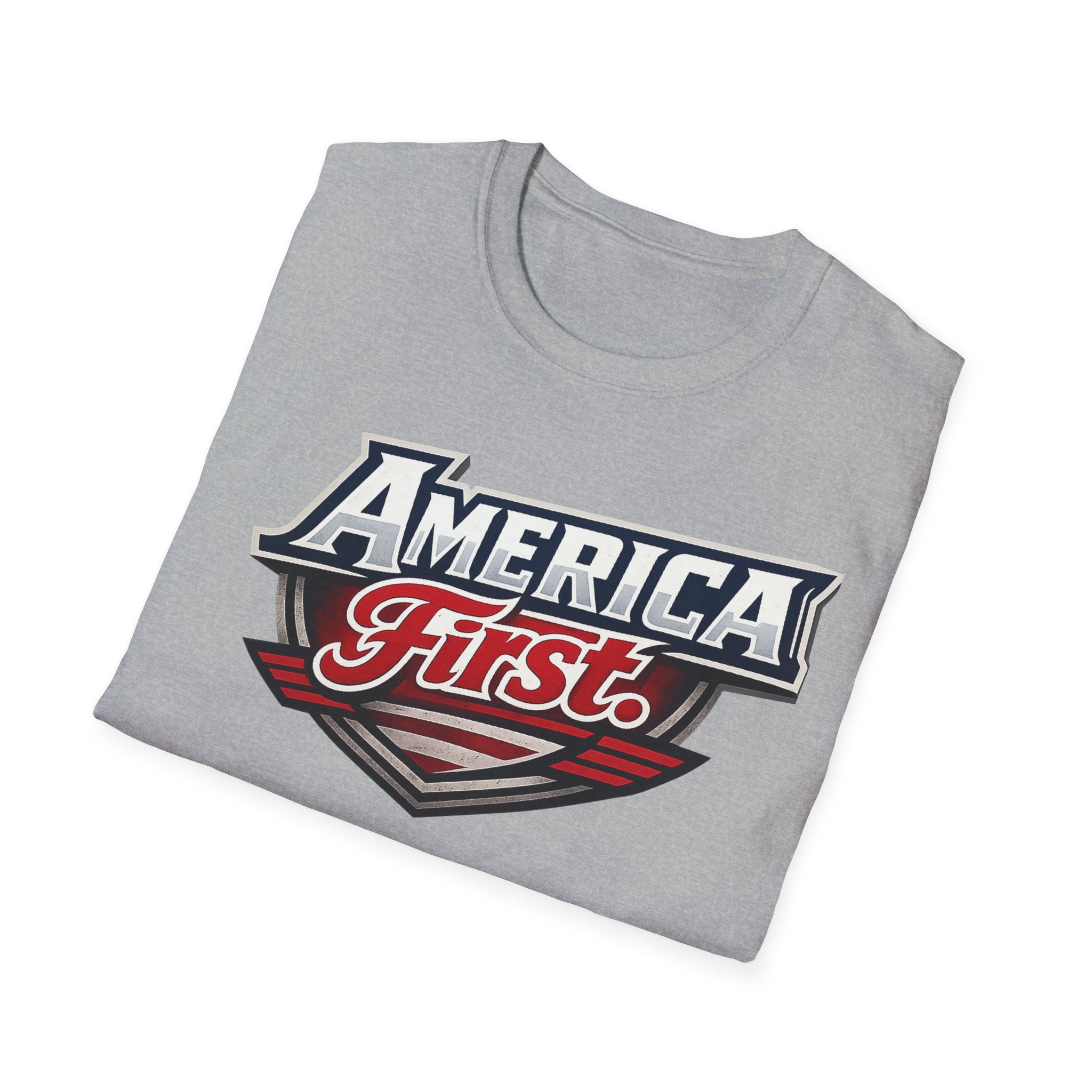America First T-Shirt — Patriotic Logo Tee (Red, White & Blue)
