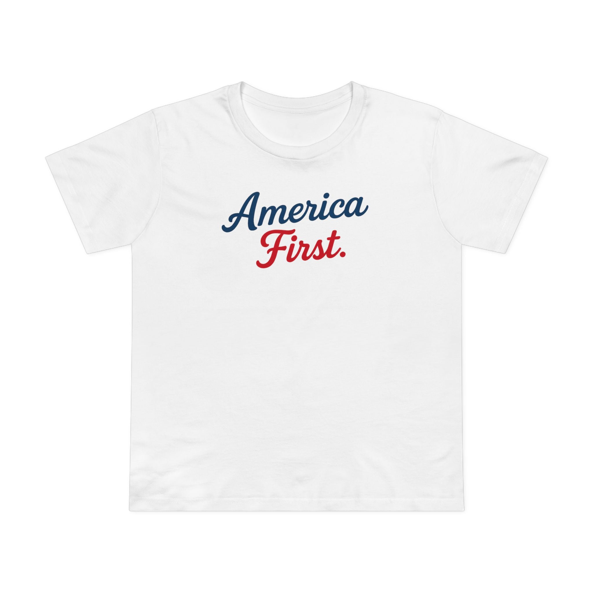 America First Women’s Maple Tee — Patriotic Red & Blue Graphic T-Shirt